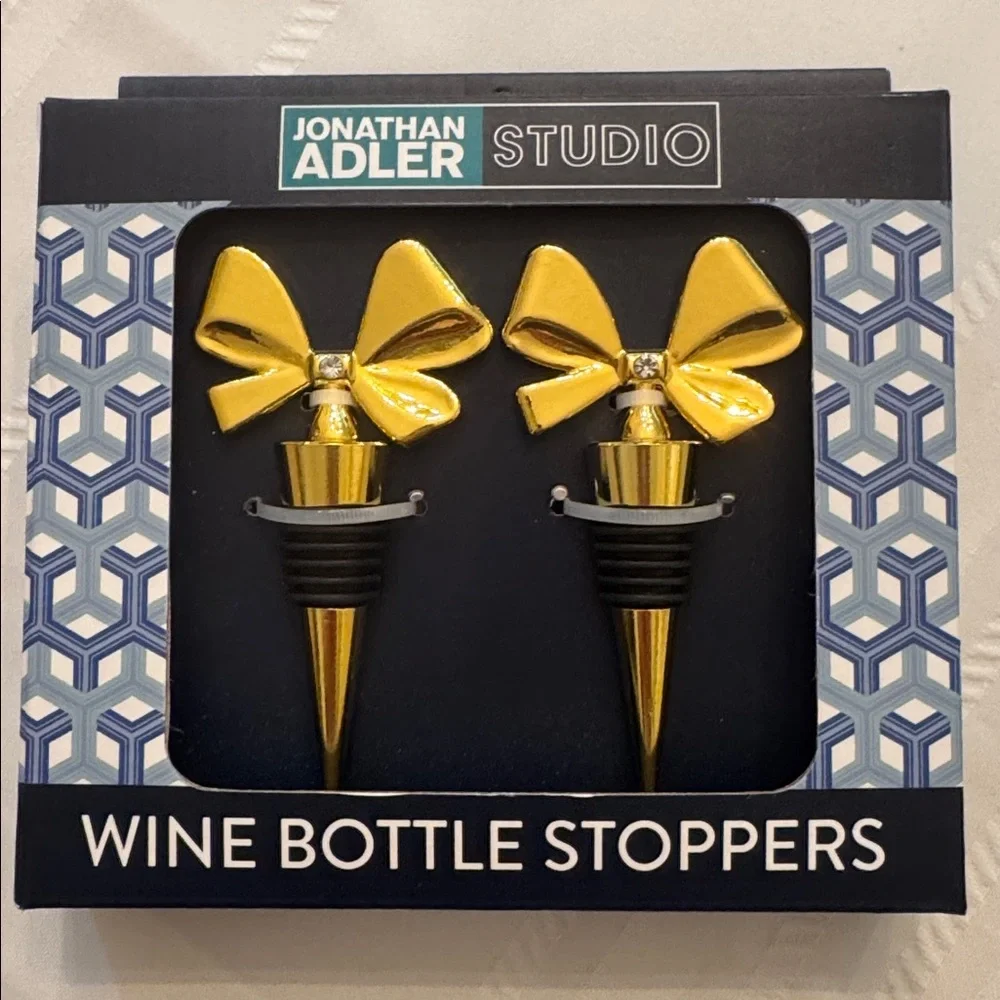 Jonathan Adler Gold Bow Wine Bottle Stoppers Set